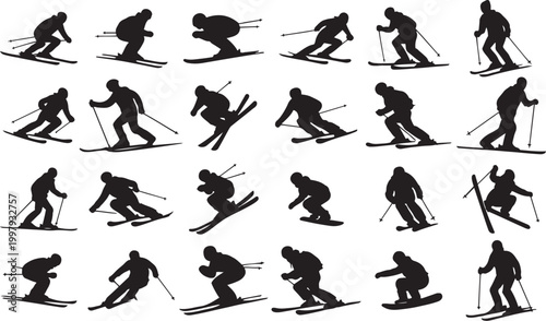 Skiers in motion silhouettes collection of winter sports figures