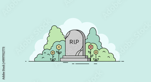 Rest in Peace Gravestone with Flowers and Greenery