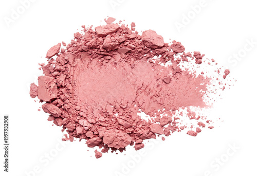 Fotografía Crushed pink cosmetic powder top view isolated
