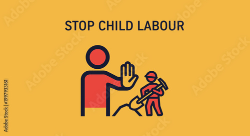Stop Child Labour Icon - Child Exploitation Prevention Concept