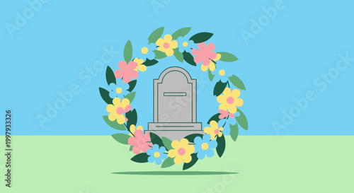 Tombstone Memorial Wreath Flowers Remembrance Grief Loss Sympathy