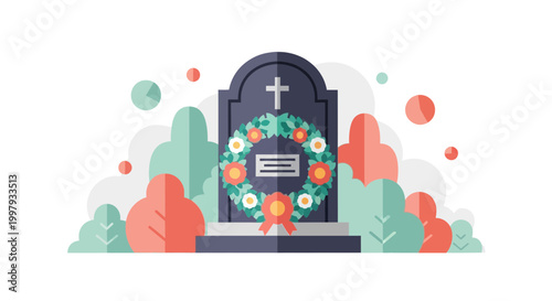 Tombstone with Wreath, Memorial, Grief, Remembrance, Cemetery, Funeral, Loss