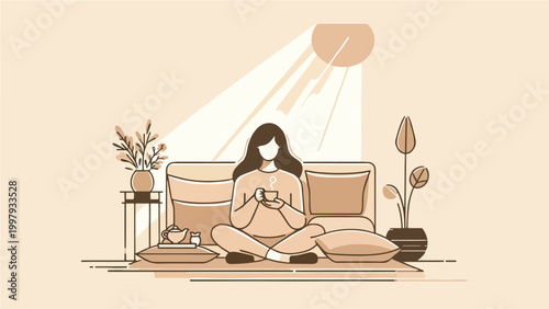 Person Relaxing with Tea in Cozy Living Room, Mother's Day