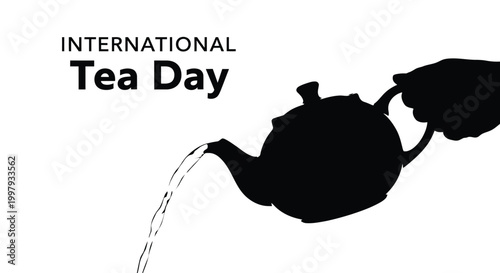 International tea day vector graphic illustration featuring a hand pouring a hot beverage from a teapot.