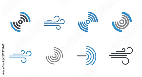 Wind and Signal Icons: Weather, Airflow, and Data Transmission