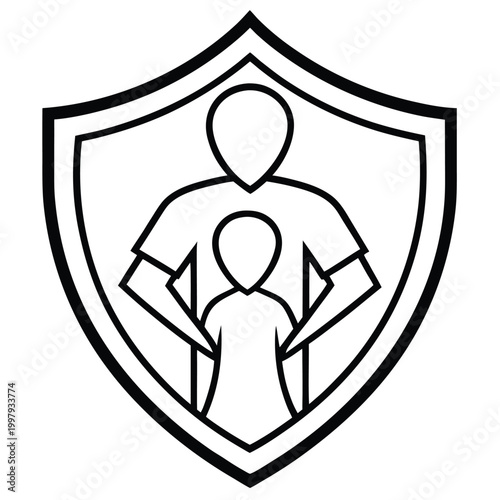 Family protection shield icon with line art protection security together minimalist childhood generation heritage ancestry illustration blessing