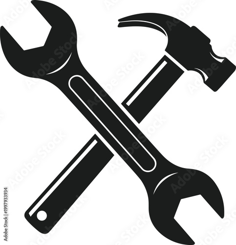 Crossed wrench and hammer icon vector silhouette isolated on white background symbol for construction repair maintenance tools design