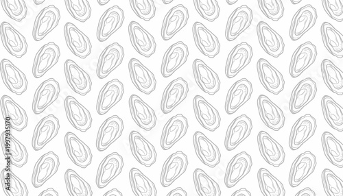 Oyster Seamless Pattern. Handdrawn Shell Seafood Illustration. Marine Coastal Background for Packaging Textile Design