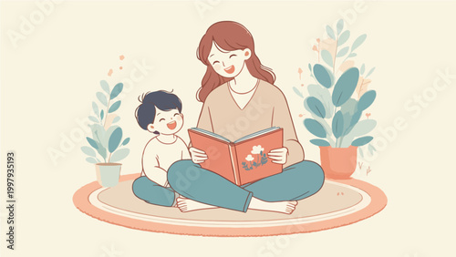 Parent and Child Reading Together at Home, Mother's Day