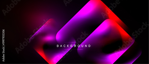 Abstract neon shapes overlap, creating vibrant gradients. Dark background emphasizes glowing pink, purple, red hues. Text reads background.