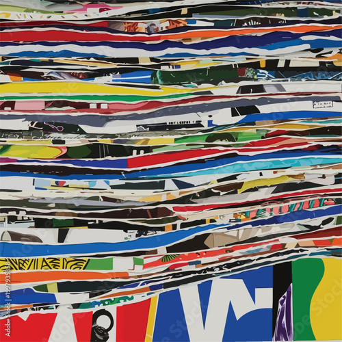 Картината върху платно Abstract layered paper collage artwork with vibrant horizontal stripes