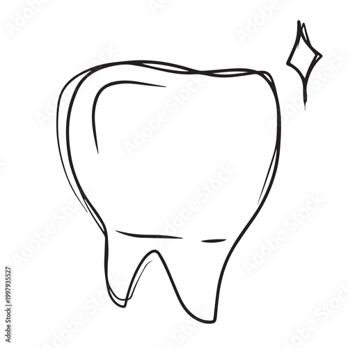 Tooth doodle icon vector illustration. Shiny healthy tooth sketch for dental clinic logo. Hand drawn molar isolated on white background for medical healthcare.