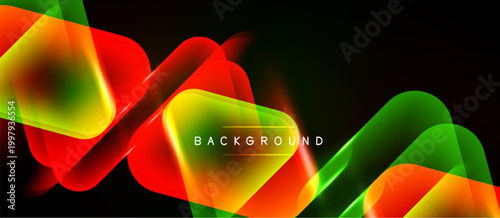 Dynamic abstract lines, vibrant colors blend. Red, green, orange hues create flowing shapes over black background. Modern design element.
