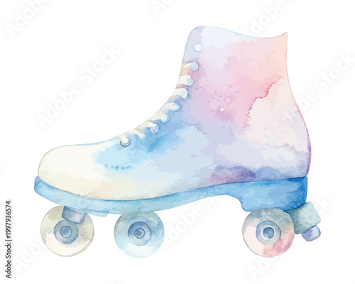 Watercolor Roller Skate Clipart, Outdoor Recreation Sports Illustration, Isolated on White
