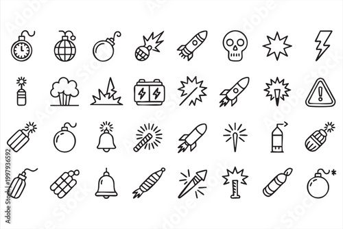 Danger and explosion icons showing detonation alert safety and emergency signals