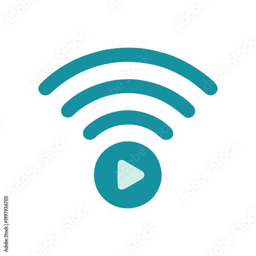 Abstract teal wi fi symbol with play icon for connectivity concept