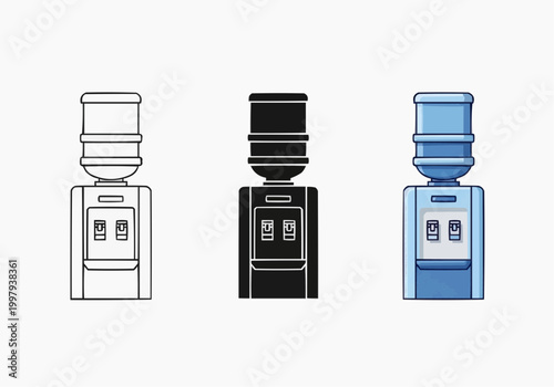 Water cooler dispenser icon set for office and home hydration