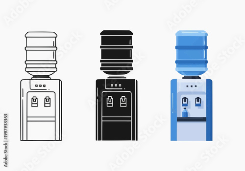 Water cooler dispenser icon set for office and home hydration
