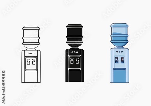 Water cooler dispenser icon set for office and home hydration