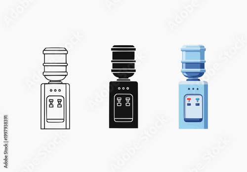Water cooler dispenser icon set for office and home hydration