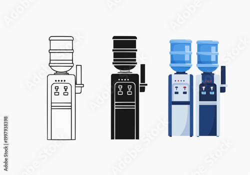 Water cooler dispenser icon set for office and home hydration