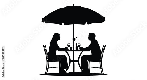 A romantic dinner for two is depicted in a black silhouette high quality