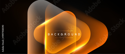 Abstract orange shapes overlap, creating glowing effect. Dark background emphasizes bright design. Text reads background.