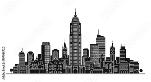 Black and white city skyline silhouette ? urban architectural design