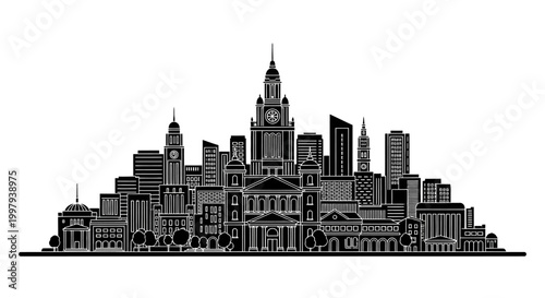 Melbourne City Skyline Silhouette Vector Illustration