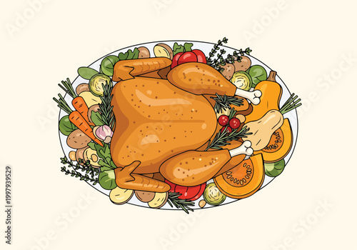 Fotografía Roasted turkey with vegetables