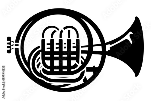 french horn instrument silhouette illustration for music orchestra classical brass and symphony design