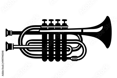 pocket trumpet instrument silhouette illustration for music jazz brass and compact performance design