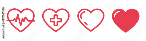 Heart icons heartbeat icon, love and health pulse symbol, cardiovascular health and emotion