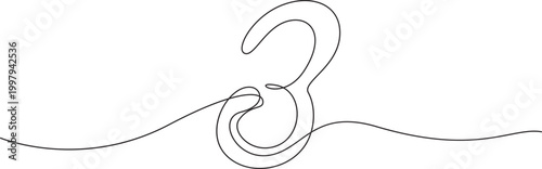Continuous line drawing number three in elegant single stroke style. Hand drawn mathematical symbol. Ideal for modern educational materials and minimalist graphic design