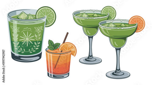 Pixel art cocktails collection: margarita mojito and orange drink cocktail margarita refreshing tropical