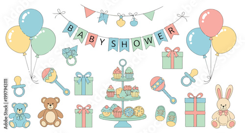 Konstfotografi Colorful baby shower clip art with gifts