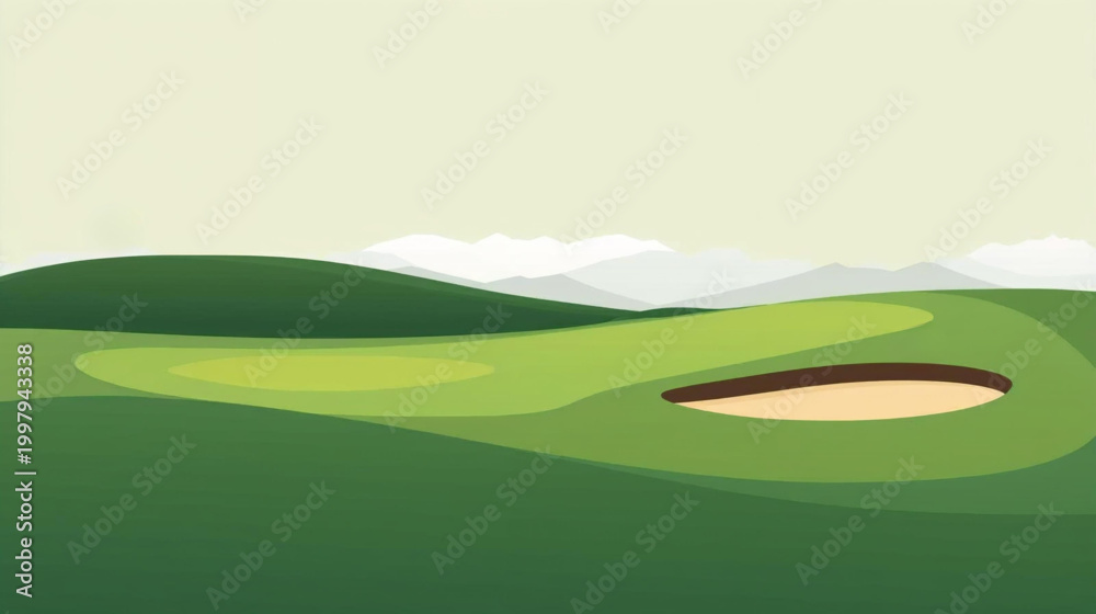 Fototapeta premium Flat vector graphic of a golf course 