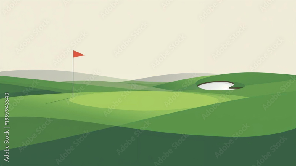 Obraz premium Flat vector graphic of a golf course