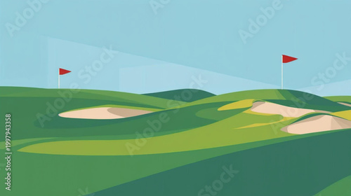 Flat vector graphic of a golf course 