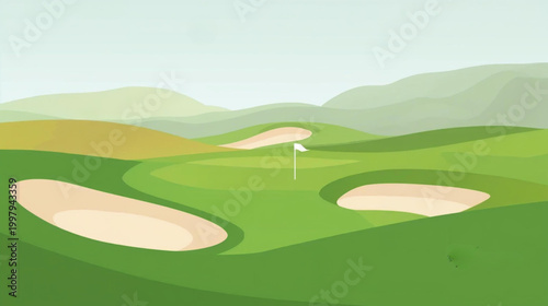 Flat vector graphic of a golf course 