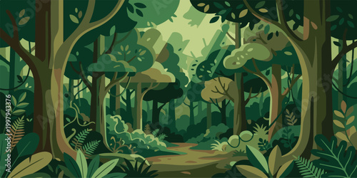 An abstract green floral background featuring a vector illustration of spring leaves and summer plants for a creative nature design