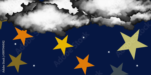 Seamless pattern cute baby pattern with yellow stars on blue background doodle style hand drawn pattern. Pattern for wrapping paper, textile, for kids clothes and notebook cover