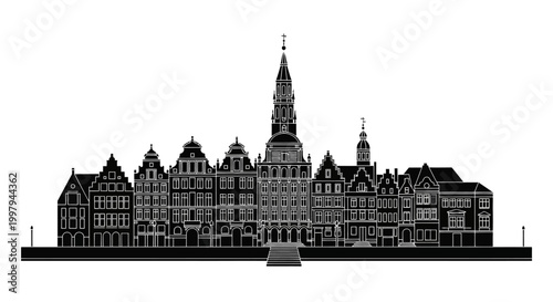 Antwerp Grote Markt silhouette with iconic guild houses ? travel icon