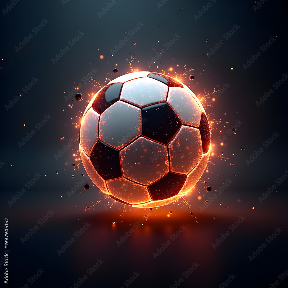 Naklejka premium Glowing Energy Soccer Ball – Futuristic Sports Particle Concept