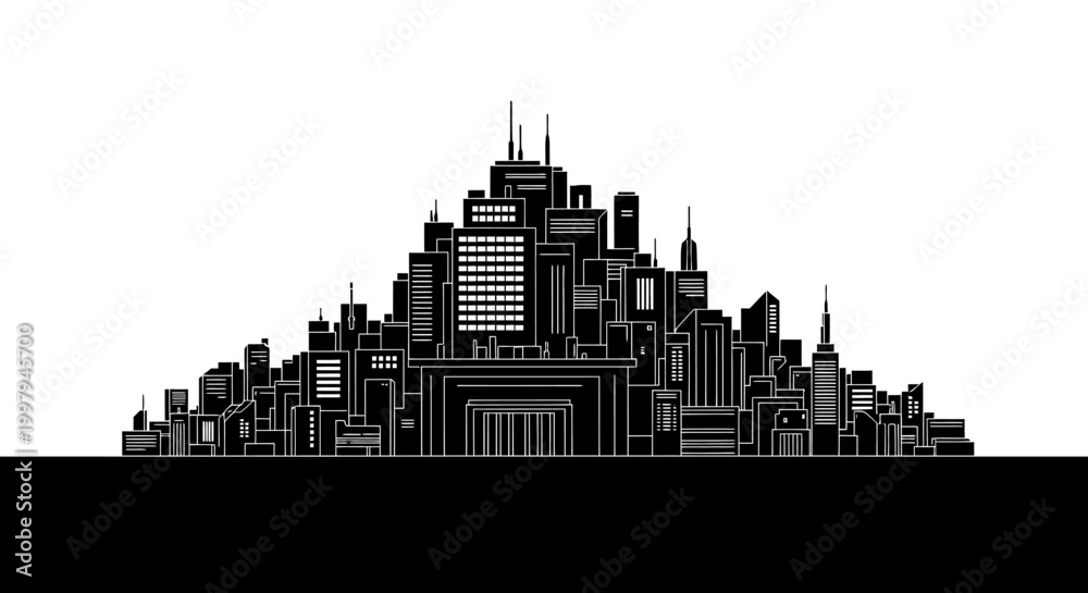 Naklejka premium Black and white city skyline silhouette ? urban architectural design