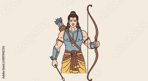 Hindu god lord ram vector icon holding bow and arrow in traditional attire for cultural and religious designs