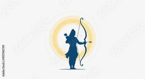Hindu deity lord rama silhouette with bow and arrow in yellow circle
