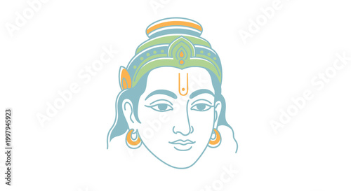 Vector illustration of rama's face in colorful traditional indian attire and jewelry symbolizing hindu culture and spirituality