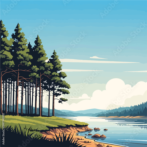 Fotografie A serene lake scene with trees on the shore