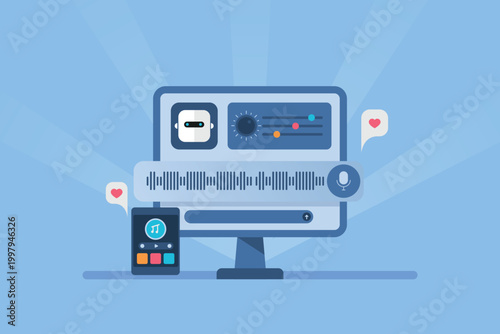 AI audio platform generates music content from text input, automates distribution across digital platform.